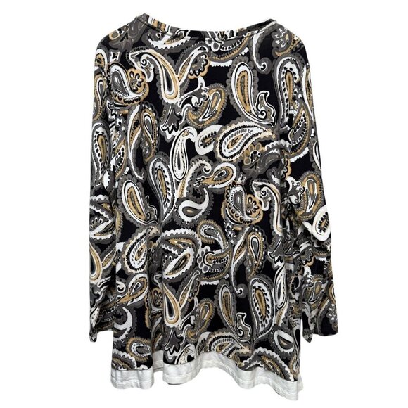 ISAAC MIZRAHI Live Womens Top Plus Size 3X Layered Look Tee Black Beige Paisley - Picture 3 of 9